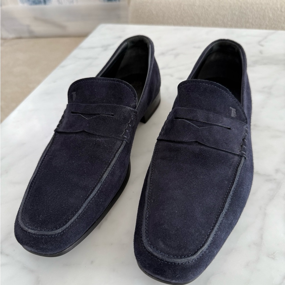 Tod’s Men’s Navy Suede Penny Loafers | Made in Italy | Size 10